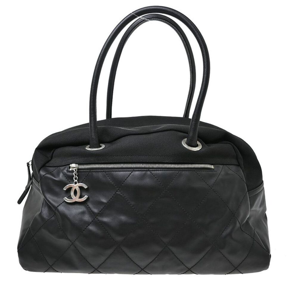 Chanel Biarritz Duffle Quilted Canvas Black Canvas Tote Bag Bag